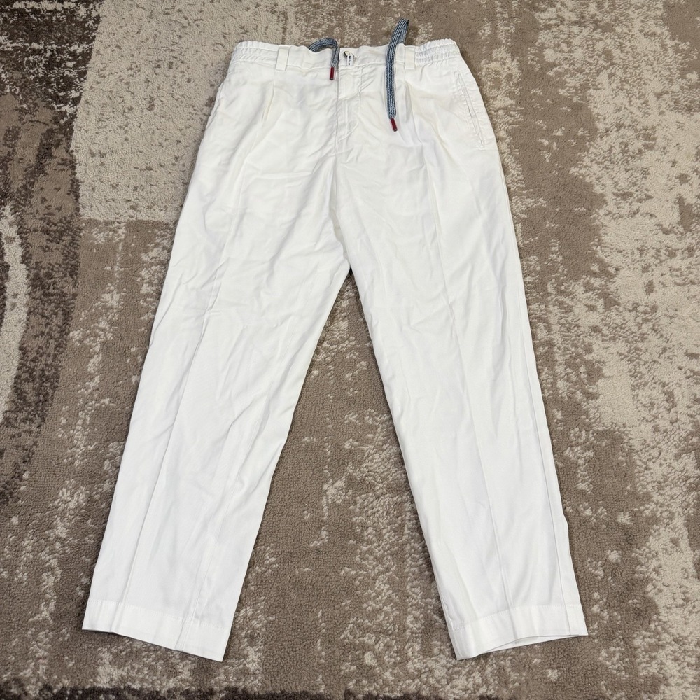 Kiton Napoli Washed White Cotton Jogger Pants Mens 30x27 Drawstring Italy